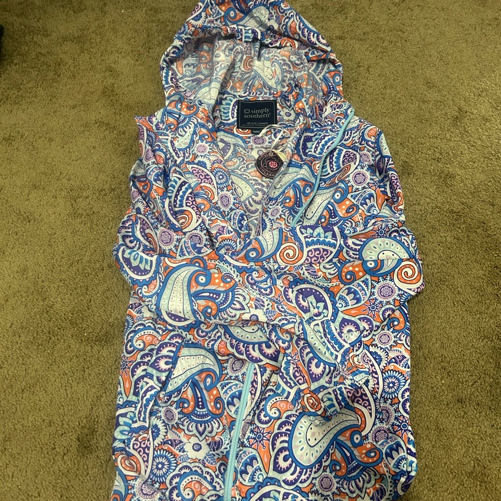 Simply Southern Paisley Hooded Jacket - Blue, Orange, Purple